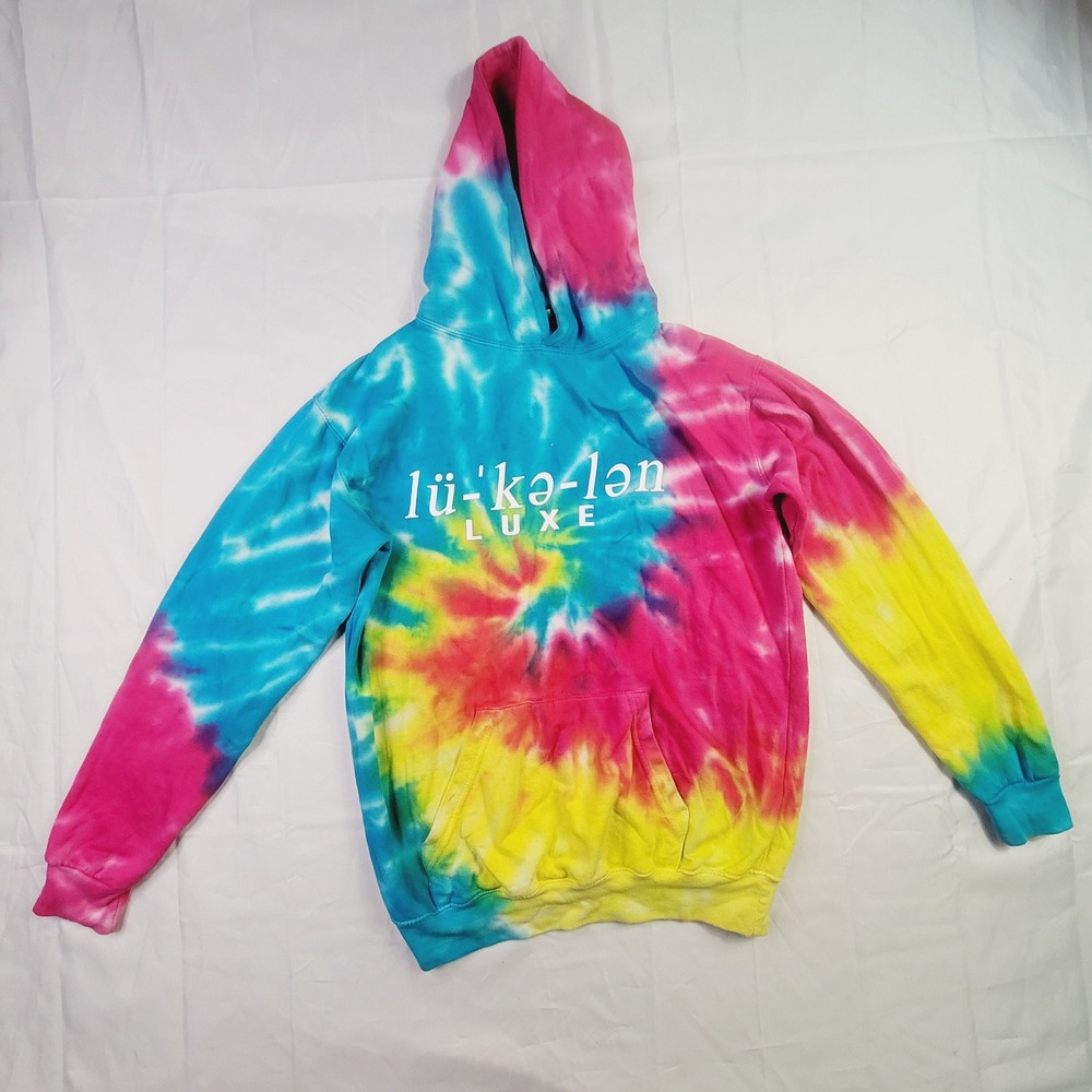 Lu-ke-len Luxe Kids Tie Dye Pullover Hoodie Large 14-16 Multi-Color K76 - Picture 2 of 14
